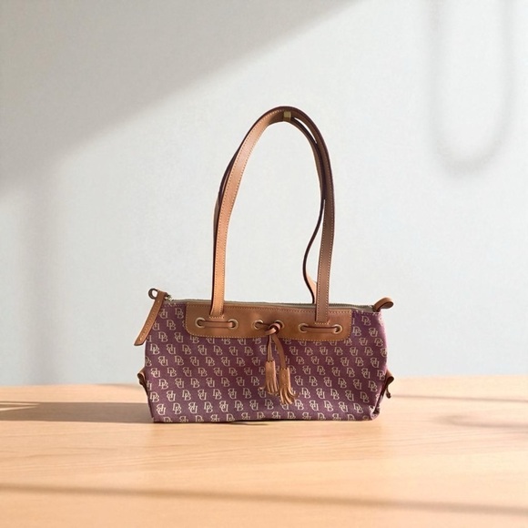 Dooney & Bourke Handbags - Dooney & Bourke Monogram Jacquard Plum Leather Shoulder Bag